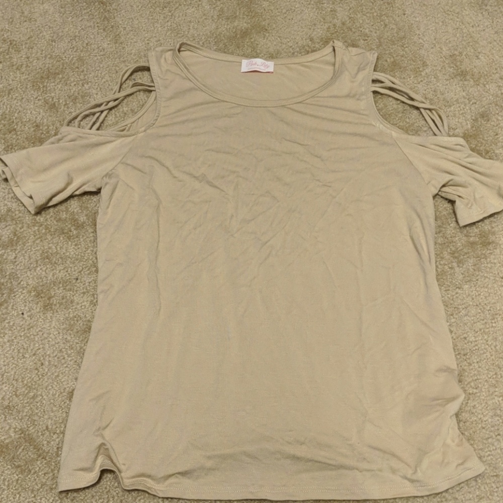 Pink Lily Boutique Tan Shirt with Open Sleeves